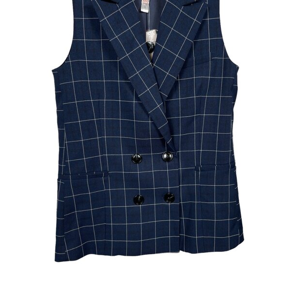 Anthropologie Hutch Longline Vest XXS Blueberry Windowpane Sleeveless Double - Picture 8 of 14